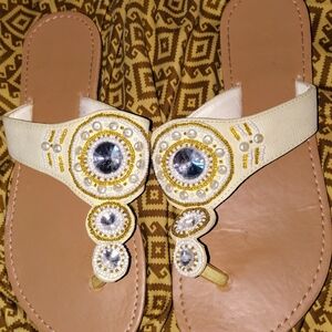 Women's Razzy Sequin Tan And Off White Sandals Size 7.5 M